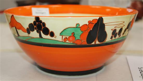 A Clarice Cliff house and trees pattern bowl, diameter 22cm (8.7in.)